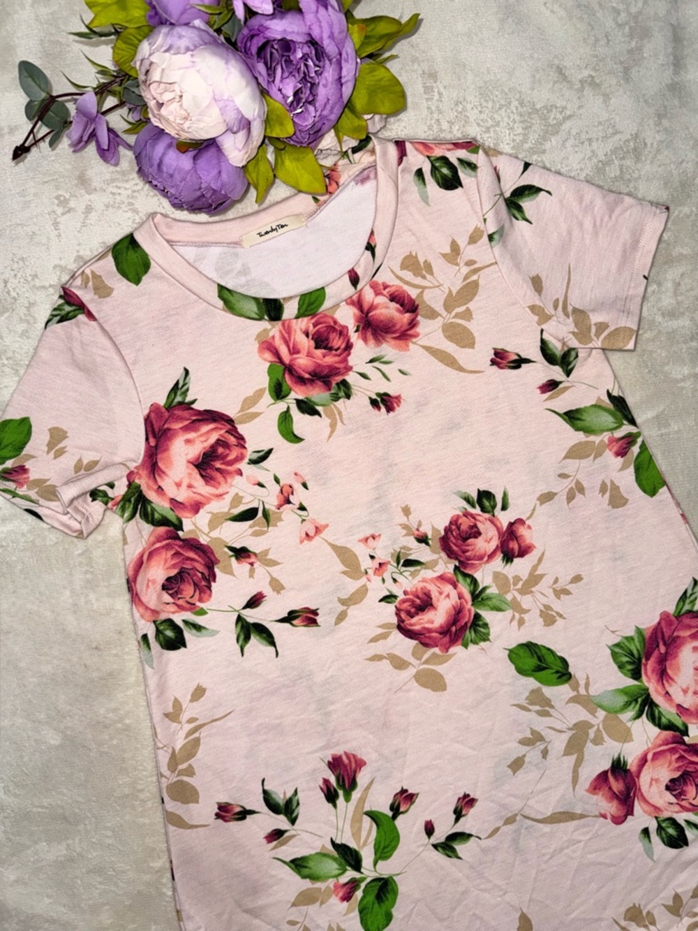 NEW Boutique Pink Floral Short Sleeve Top